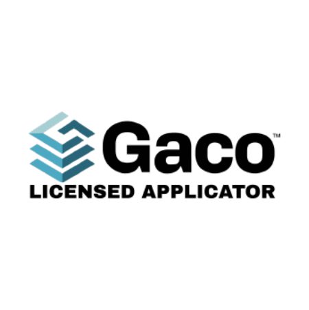 The Gaco Licensed Applicator logo features a blue geometric design resembling stacked layers next to the bold black text Gaco and the words Licensed Applicator underneath, making it a trusted choice for any Brookfield Wisconsin roofer or commercial roofing contractor.