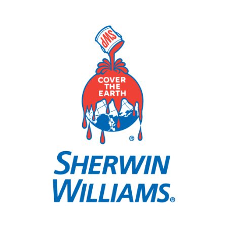 The Sherwin-Williams logo shows red paint poured over a blue globe with “Cover the Earth” above the company name. This iconic image is recognized by many, including commercial roofing contractors and Brookfield Wisconsin roofers.